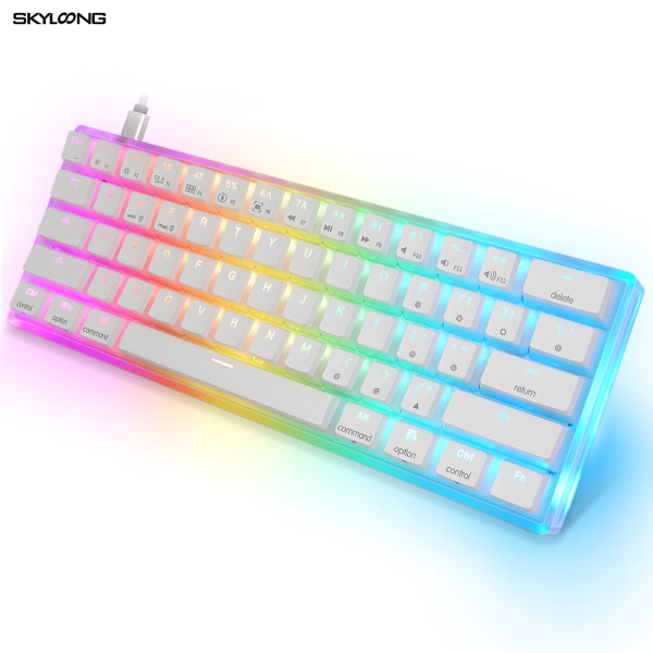Teclado Mecánico Skyloong GK61 – 60%, Gateron Optical, Hotswappable, Backplate Traslucido, PBT Pudding Keycaps, RGB