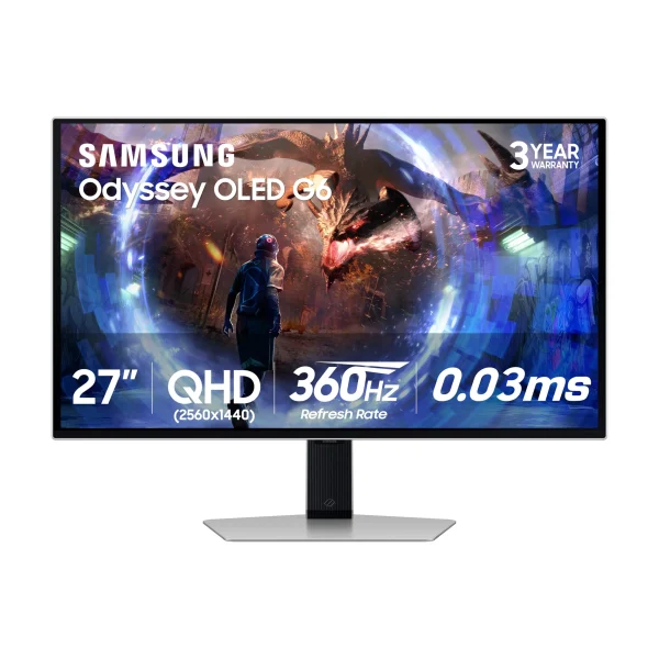 Monitor Samsung Odyssey OLED G6 (G60SD) – 27″ QHD (2560 x 1440), Panel QD-OLED, 360Hz, 0.03MS, AMD FreeSync Premium Pro