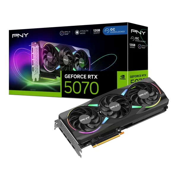 GPU PNY Overclocked Epic-X RTX 5070 – 12GB GDDR7, ARGB, DLSS4, RayTracing, Reflex, RGB