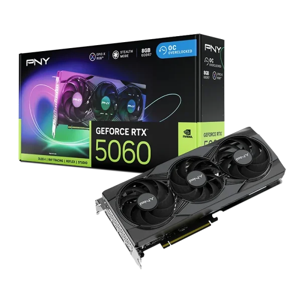 GPU PNY Overclocked Epic-X RTX 5060 – 8GB GDDR7, ARGB, DLSS4, RayTracing, Reflex, RGB